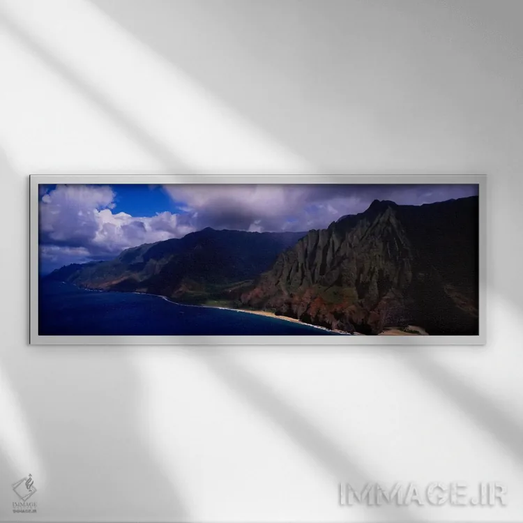 تابلو Na Pali Coast State Park, Kaua'i, Hawaii, USA,منظره ساحلی، پارک ملی ساحلی نا پالی، کائوآئی، هاوایی، ایالات متحده اثر پانورامیک ایمجز (استودیو عکاسی عریض) - نمای قابدار سفید