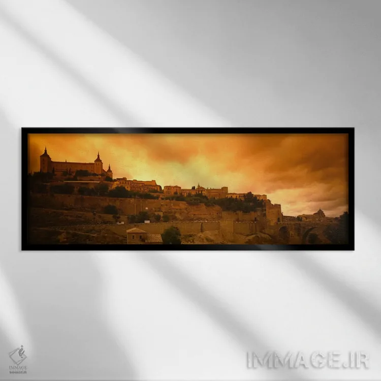 تابلو Toledo, Spain,آلکازار تولدو در غروب، تولدو، اسپانیا اثر پانورامیک ایمجز (استودیو عکاسی عریض) - نمای قابدار مشکی