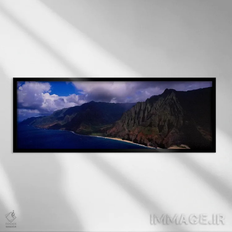 تابلو Na Pali Coast State Park, Kaua'i, Hawaii, USA,منظره ساحلی، پارک ملی ساحلی نا پالی، کائوآئی، هاوایی، ایالات متحده اثر پانورامیک ایمجز (استودیو عکاسی عریض) - نمای قابدار مشکی