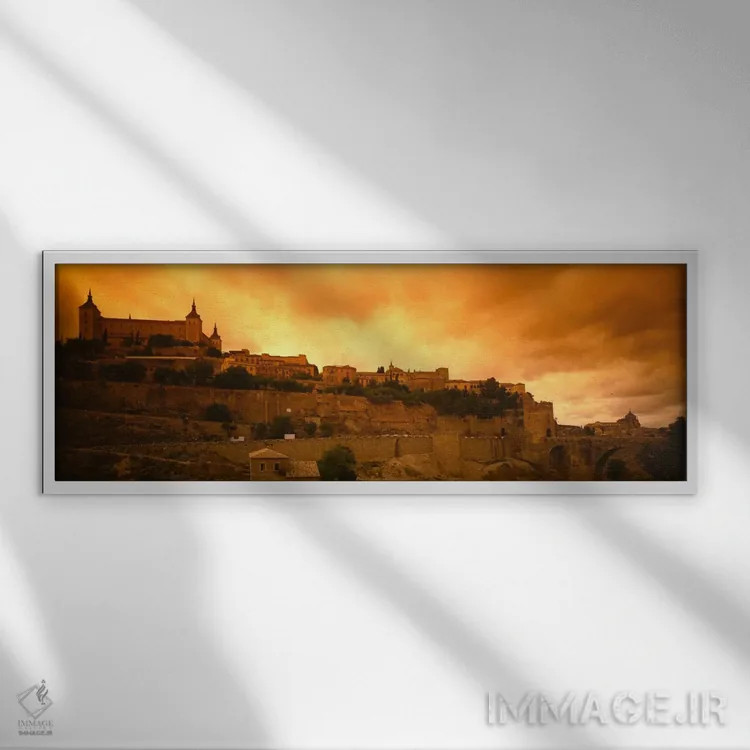 تابلو Toledo, Spain,آلکازار تولدو در غروب، تولدو، اسپانیا اثر پانورامیک ایمجز (استودیو عکاسی عریض) - نمای قابدار سفید