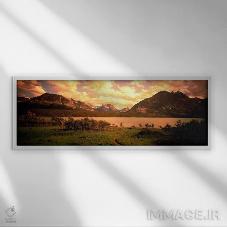 تابلو Glacier National Park, Montana, USA,غروب طلایی در دریاچه سنتمری، پارک ملی یخچال، مونتانا، آمریکا اثر پانورامیک ایمجز (استودیو عکاسی عریض) - نمای قابدار سفید