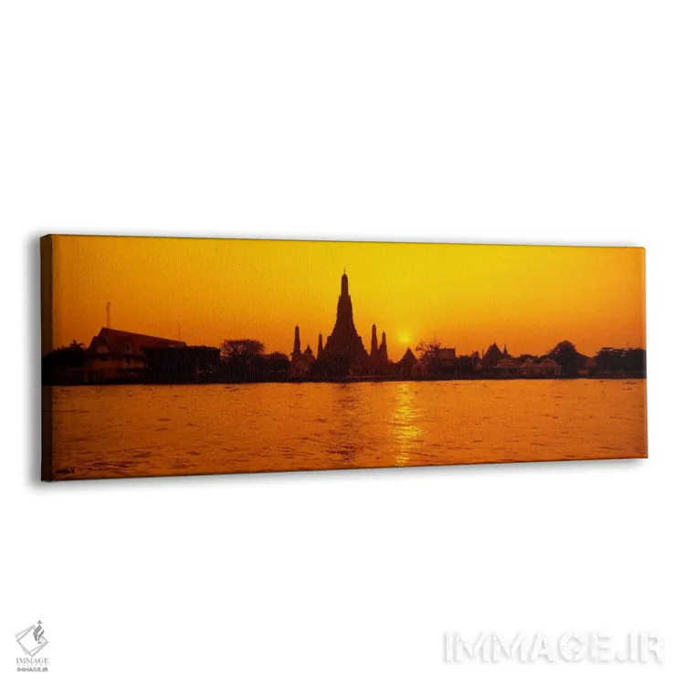 تابلو Bangkok, Thailand,درخشش نارنجی غروب بر فراز وات آرون و رود چائو فرایا، بانکوک، تایلند اثر پانورامیک ایمجز (استودیو عکاسی عریض) - نمای پرسپکتیو محصول