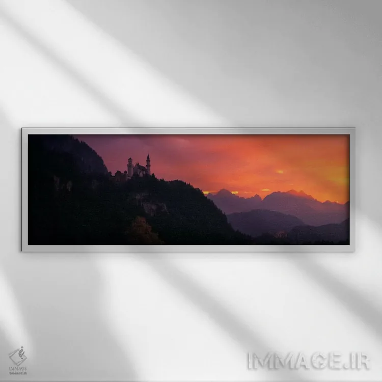 تابلو کاخ نویشوانشتاین، باواریا، آلمان اثر پانورامیک ایمجز (استودیو عکاسی عریض) - نمای قابدار سفید