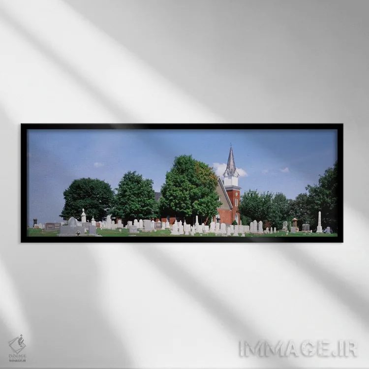 تابلو Clynmalira Methodist Cemetery, Baltimore, Maryland, USA,گورستان جلوی کلیسا، گورستان متدیست کلاینمالیرا، بالتیمور، مریلند، آمریکا اثر پانورامیک ایمجز (استودیو عکاسی عریض) - نمای قابدار مشکی
