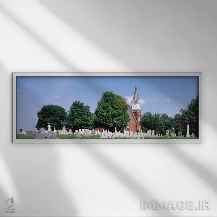 تابلو Clynmalira Methodist Cemetery, Baltimore, Maryland, USA,گورستان جلوی کلیسا، گورستان متدیست کلاینمالیرا، بالتیمور، مریلند، آمریکا اثر پانورامیک ایمجز (استودیو عکاسی عریض) - نمای قابدار سفید