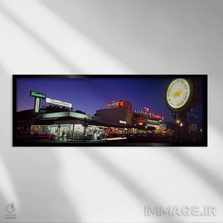 تابلو Fisherman's Wharf, San Francisco, California, USA,گردشگران در رستوران، اسکله ماهیگیران، سانفرانسیسکو، کالیفرنیا، آمریکا اثر پانورامیک ایمجز (استودیو عکاسی عریض) - نمای قابدار مشکی