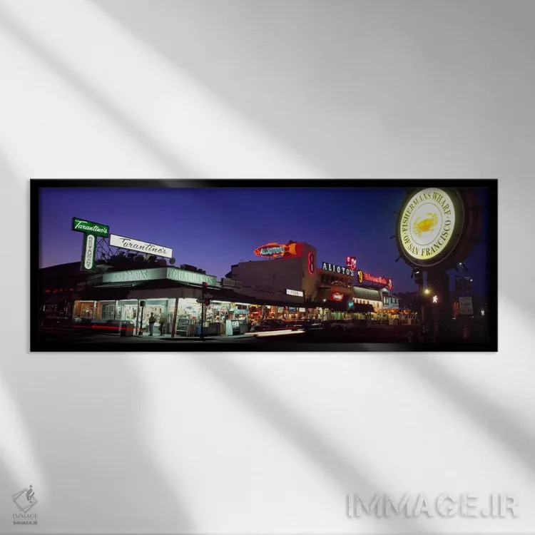 تابلو Fisherman's Wharf, San Francisco, California, USA,گردشگران در رستوران، اسکله ماهیگیران، سانفرانسیسکو، کالیفرنیا، آمریکا اثر پانورامیک ایمجز (استودیو عکاسی عریض) - نمای قابدار مشکی