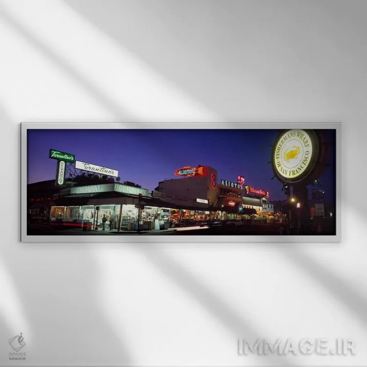 تابلو Fisherman's Wharf, San Francisco, California, USA,گردشگران در رستوران، اسکله ماهیگیران، سانفرانسیسکو، کالیفرنیا، آمریکا اثر پانورامیک ایمجز (استودیو عکاسی عریض) - نمای قابدار سفید
