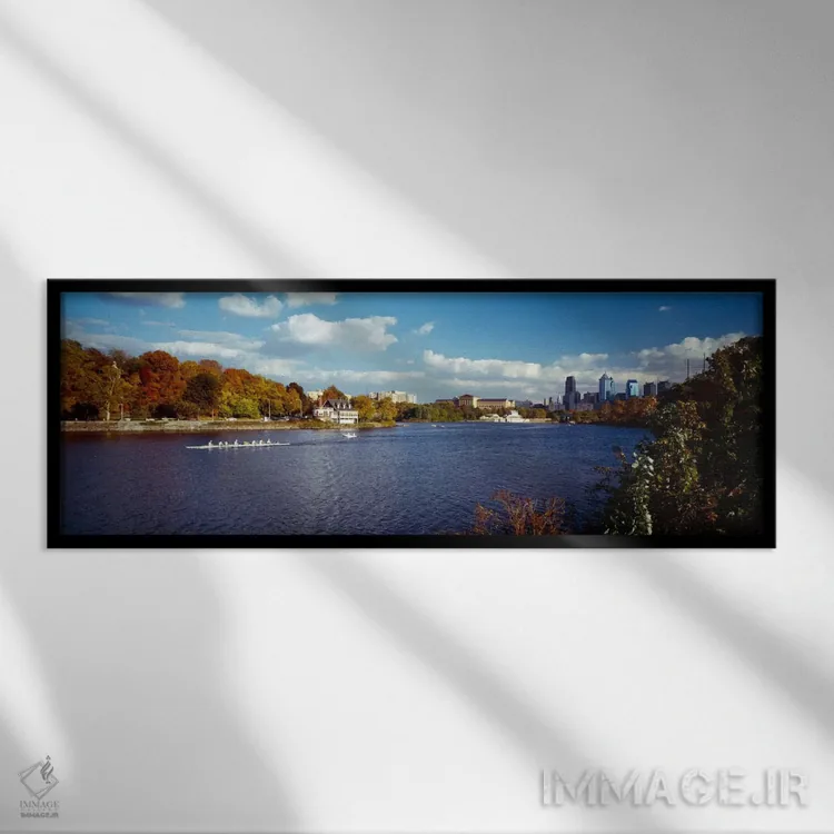 تابلو Philadelphia, Pennsylvania, USA,قایق در رودخانه اسکولکیل، فیلادلفیا، پنسیلوانیا، ایالات متحده آمریکا اثر پانورامیک ایمجز (استودیو عکاسی عریض) - نمای قابدار مشکی
