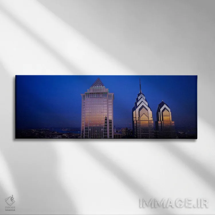 تابلو Mellon Bank Center, Liberty Place, Philadelphia, Pennsylvania, USA,آسمانخراشهای روشنشده در شب، مرکز ملون بانک، لیبرتی پلیس، فیلادلفیا، پنسیلوانیا، ایالات متحده آمریکا اثر پانورامیک ایمجز (استودیو عکاسی عریض) - نمای روبهرو روی دیوار