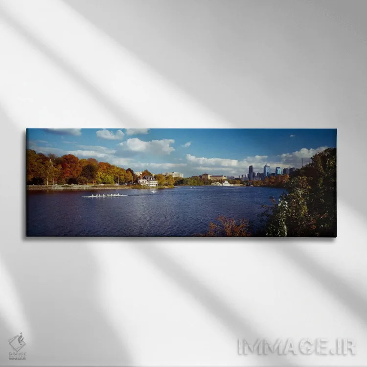تابلو Philadelphia, Pennsylvania, USA,قایق در رودخانه اسکولکیل، فیلادلفیا، پنسیلوانیا، ایالات متحده آمریکا اثر پانورامیک ایمجز (استودیو عکاسی عریض) - نمای روبهرو روی دیوار