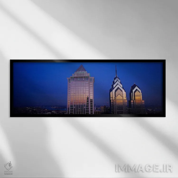 تابلو Mellon Bank Center, Liberty Place, Philadelphia, Pennsylvania, USA,آسمانخراشهای روشنشده در شب، مرکز ملون بانک، لیبرتی پلیس، فیلادلفیا، پنسیلوانیا، ایالات متحده آمریکا اثر پانورامیک ایمجز (استودیو عکاسی عریض) - نمای قابدار مشکی