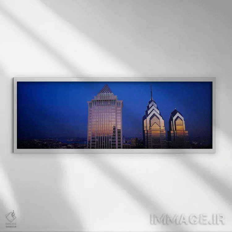 تابلو Mellon Bank Center, Liberty Place, Philadelphia, Pennsylvania, USA,آسمانخراشهای روشنشده در شب، مرکز ملون بانک، لیبرتی پلیس، فیلادلفیا، پنسیلوانیا، ایالات متحده آمریکا اثر پانورامیک ایمجز (استودیو عکاسی عریض) - نمای قابدار سفید