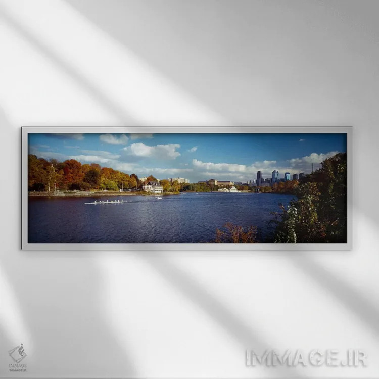 تابلو Philadelphia, Pennsylvania, USA,قایق در رودخانه اسکولکیل، فیلادلفیا، پنسیلوانیا، ایالات متحده آمریکا اثر پانورامیک ایمجز (استودیو عکاسی عریض) - نمای قابدار سفید