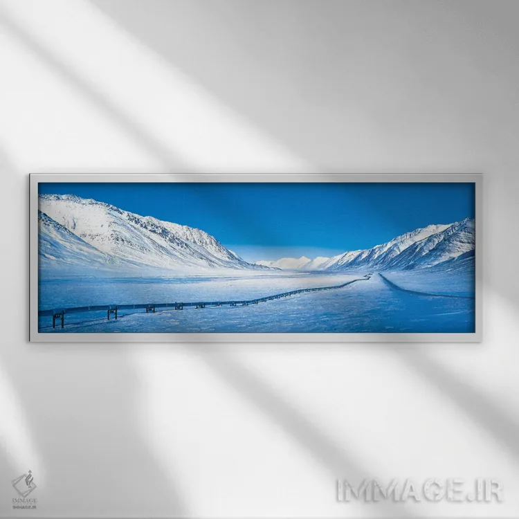 تابلو خط لوله آلاسکا، رشتهکوه بروکس، آلاسکا اثر پانورامیک ایمجز (استودیو عکاسی عریض) - نمای قابدار سفید