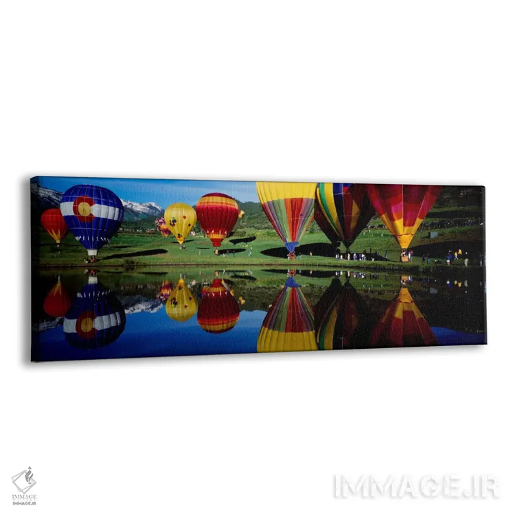 تابلو Snowmass Village, Pitkin County, Colorado, USA,انعکاس بالنهای هوای گرم در دریاچه، دهکده اسنومس، شهرستان پیتکین، کلرادو، ایالات متحده آمریکا اثر پانورامیک ایمجز (استودیو عکاسی عریض) - نمای پرسپکتیو محصول