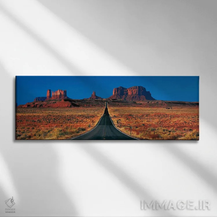 تابلو Monument Valley, Navajo Nation, Arizona, USA,منظره از بزرگراه ۱۶۳ آمریکا، دره یادمان، ملت ناواهو، آریزونا، ایالات متحده آمریکا اثر پانورامیک ایمجز (استودیو عکاسی عریض) - نمای روبهرو روی دیوار