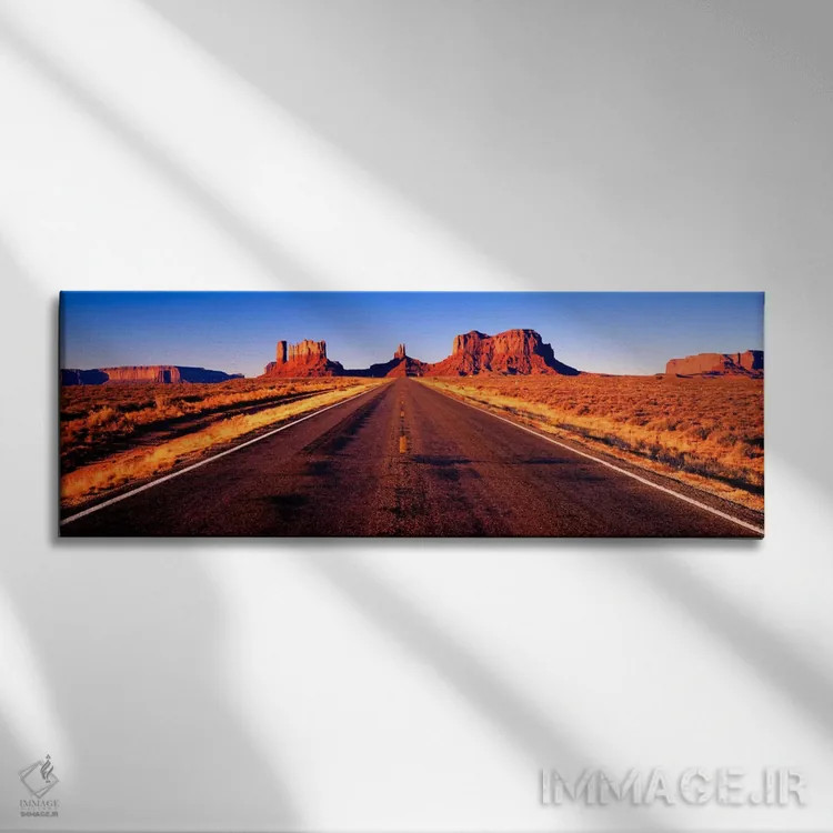 تابلو Monument Valley, Navajo Nation, Arizona, USA,نمایی از بزرگراه ۱۶۳ آمریکا، درهٔ یادمان، ملت ناواهو، آریزونا، ایالات متحده آمریکا اثر پانورامیک ایمجز (استودیو عکاسی عریض) - نمای روبهرو روی دیوار