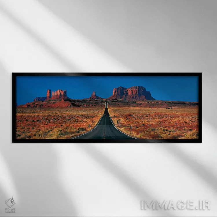 تابلو Monument Valley, Navajo Nation, Arizona, USA,منظره از بزرگراه ۱۶۳ آمریکا، دره یادمان، ملت ناواهو، آریزونا، ایالات متحده آمریکا اثر پانورامیک ایمجز (استودیو عکاسی عریض) - نمای قابدار مشکی