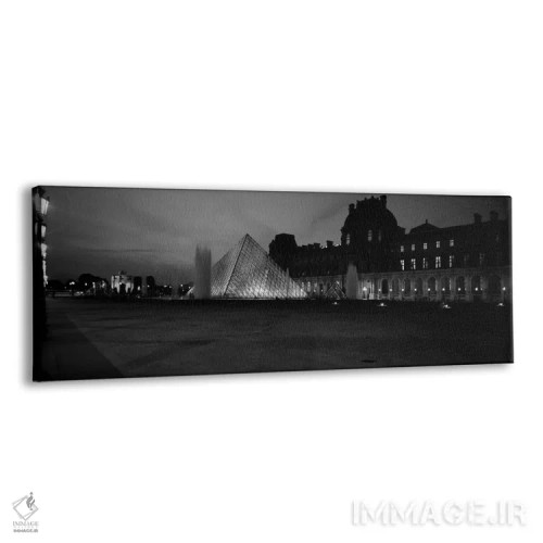تابلو Louvre Pyramid, Musee Du Louvre, Paris, Ile-de-France, France (black & white),هرم روشنشده در شب، هرم لوور، موزه لوور، پاریس، ایل-دو-فرانس، فرانسه (سیاه و سفید) اثر پانورامیک ایمجز (استودیو عکاسی عریض) - نمای پرسپکتیو محصول