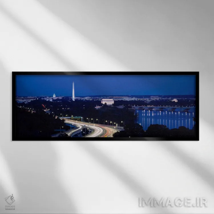 تابلو Washington DC, USA,ترافیک در جاده، بنای یادبود واشنگتن، واشنگتن دی سی، ایالات متحده آمریکا اثر پانورامیک ایمجز (استودیو عکاسی عریض) - نمای قابدار مشکی