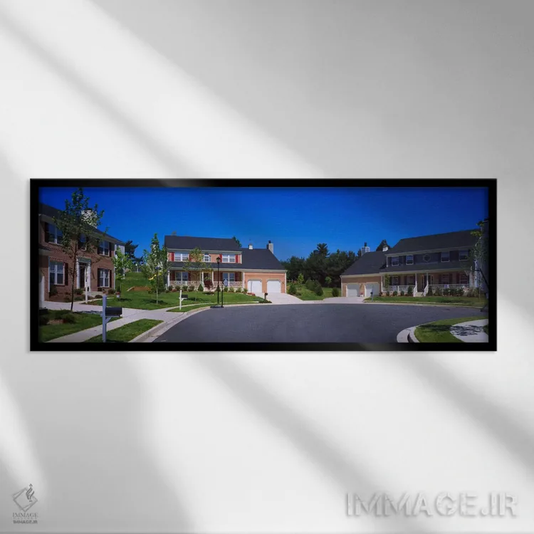 تابلو Seaberry, Baltimore, Maryland, USA,خانهها در امتداد جاده، سیبری، بالتیمور، مریلند، آمریکا اثر پانورامیک ایمجز (استودیو عکاسی عریض) - نمای قابدار مشکی