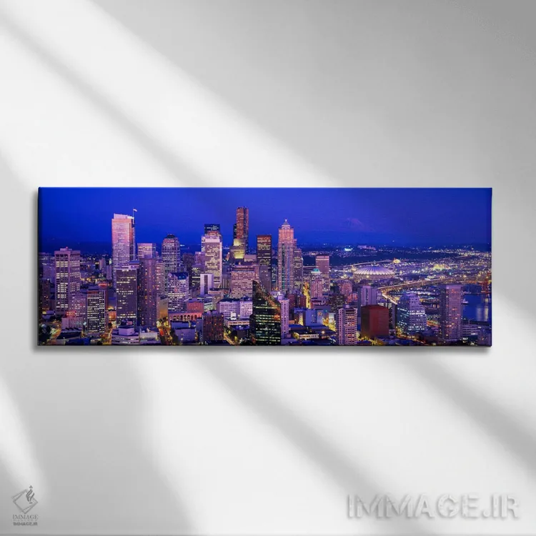 تابلو Seattle, cityscape at dusk,واشنگتن، سیاتل، منظره شهری در غروب، ایالات متحده آمریکا اثر پانورامیک ایمجز (استودیو عکاسی عریض) - نمای روبهرو روی دیوار