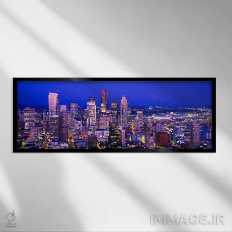 تابلو Seattle, cityscape at dusk,واشنگتن، سیاتل، منظره شهری در غروب، ایالات متحده آمریکا اثر پانورامیک ایمجز (استودیو عکاسی عریض) - نمای قابدار مشکی