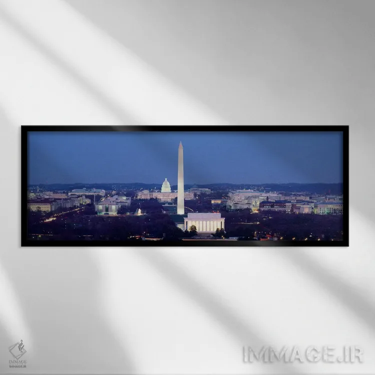 تابلو USA,نمای بالا از یک شهر، واشنگتن دی سی، ایالات متحده آمریکا اثر پانورامیک ایمجز (استودیو عکاسی عریض) - نمای قابدار مشکی
