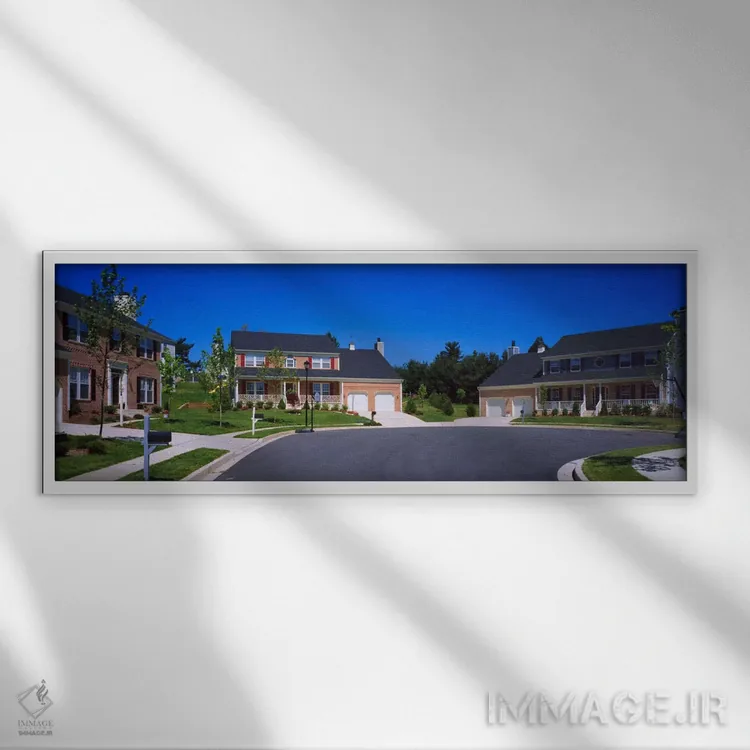 تابلو Seaberry, Baltimore, Maryland, USA,خانهها در امتداد جاده، سیبری، بالتیمور، مریلند، آمریکا اثر پانورامیک ایمجز (استودیو عکاسی عریض) - نمای قابدار سفید