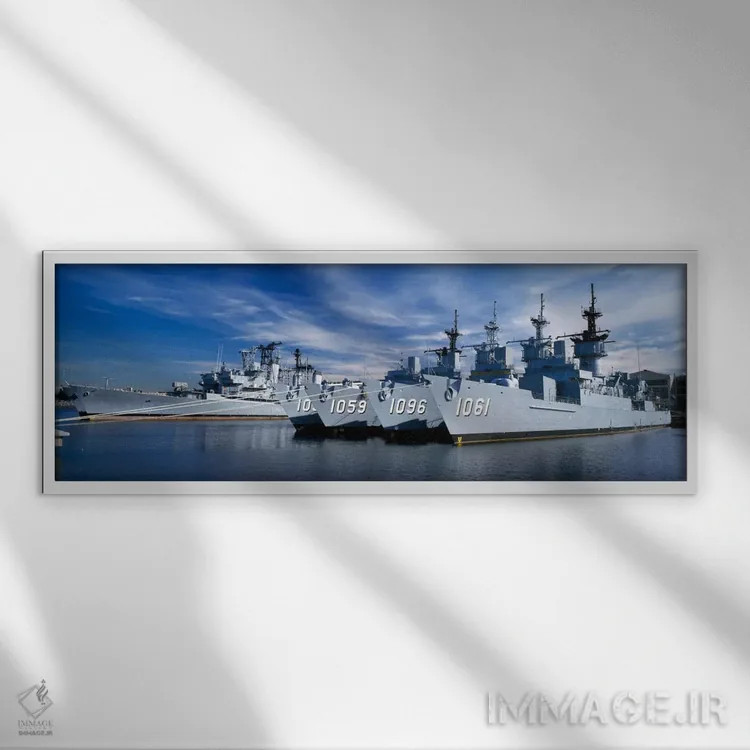 تابلو Philadelphia, Philadelphia County, Pennsylvania, USA,ناوهای جنگی در پایگاه دریایی، فیلادلفیا، پنسیلوانیا، آمریکا اثر پانورامیک ایمجز (استودیو عکاسی عریض) - نمای قابدار سفید