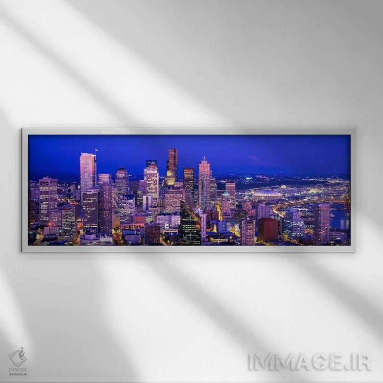 تابلو Seattle, cityscape at dusk,واشنگتن، سیاتل، منظره شهری در غروب، ایالات متحده آمریکا اثر پانورامیک ایمجز (استودیو عکاسی عریض) - نمای قابدار سفید