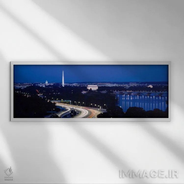 تابلو Washington DC, USA,ترافیک در جاده، بنای یادبود واشنگتن، واشنگتن دی سی، ایالات متحده آمریکا اثر پانورامیک ایمجز (استودیو عکاسی عریض) - نمای قابدار سفید