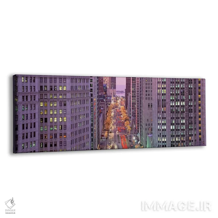 تابلو Michigan Avenue, Chicago, Illinois, USA,نمای هوایی از خیابان شهری، میشیگان اونیو، شیکاگو، ایلینوی، آمریکا اثر پانورامیک ایمجز (استودیو عکاسی عریض) - نمای پرسپکتیو محصول