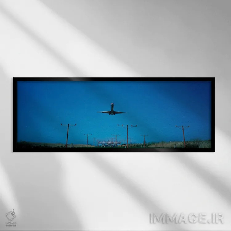 تابلو هواپیمای در حال فرود در فرودگاه بینالمللی فیلادلفیا، پنسیلوانیا، ایالات متحده آمریکا اثر پانورامیک ایمجز (استودیو عکاسی عریض) - نمای قابدار مشکی
