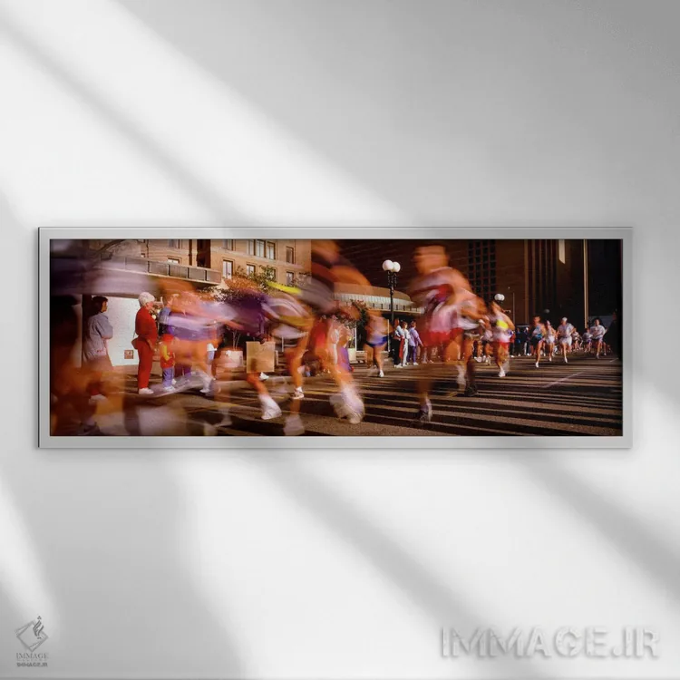 تابلو Houston, Texas, USA,حرکت محو دوندگان ماراتن، هیوستون، تگزاس، ایالات متحده آمریکا اثر پانورامیک ایمجز (استودیو عکاسی عریض) - نمای قابدار سفید