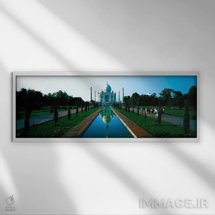 تابلو تاج محل، آگرا، هند اثر پانورامیک ایمجز (استودیو عکاسی عریض) - نمای قابدار سفید