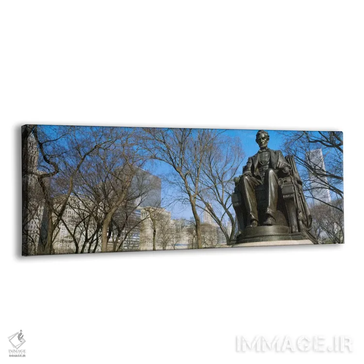 تابلو Grant Park, Chicago, Illinois, USA,نمای زاویه پایین از مجسمه آبراهام لینکلن در پارک، گرانت پارک، شیکاگو، ایلینوی، آمریکا اثر پانورامیک ایمجز (استودیو عکاسی عریض) - نمای پرسپکتیو محصول