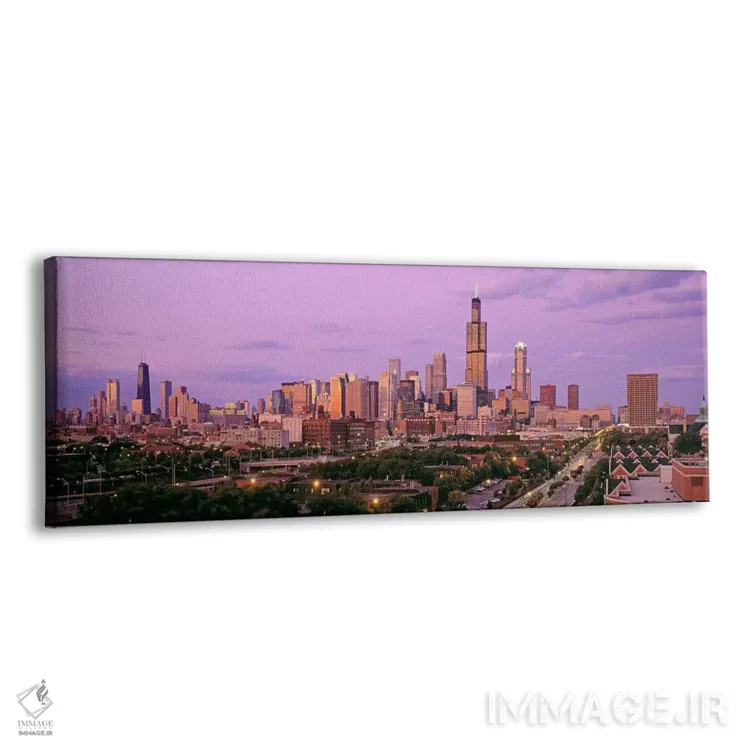 تابلو Illinois, USA,نمای شهر در غروب، شیکاگو، ایلینوی، آمریکا اثر پانورامیک ایمجز (استودیو عکاسی عریض) - نمای پرسپکتیو محصول