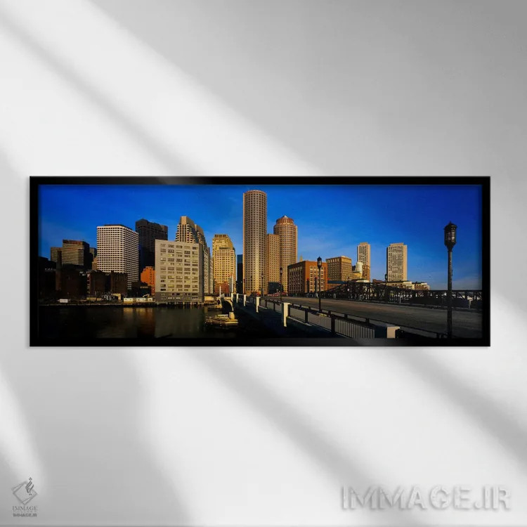 تابلو Boston, Massachusetts, USA,آسمانخراشها در شهر، بوستون، ماساچوست، آمریکا اثر پانورامیک ایمجز (استودیو عکاسی عریض) - نمای قابدار مشکی