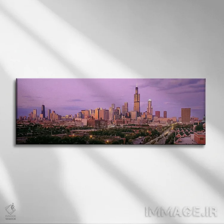 تابلو Illinois, USA,نمای شهر در غروب، شیکاگو، ایلینوی، آمریکا اثر پانورامیک ایمجز (استودیو عکاسی عریض) - نمای روبهرو روی دیوار