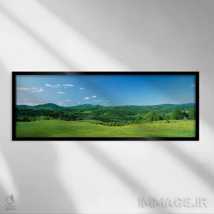 تابلو Peacham, Caledonia County, Vermont, USA,زمین کشاورزی تپهای، پیچم، شهرستان کالدونیا، ورمانت، آمریکا اثر پانورامیک ایمجز (استودیو عکاسی عریض) - نمای قابدار مشکی