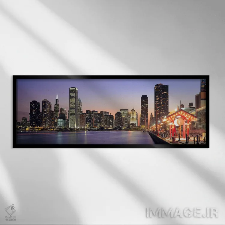 تابلو Illinois, USA,نمای ناوی پیر و افق شهر، شیکاگو، ایلینوی، آمریکا اثر پانورامیک ایمجز (استودیو عکاسی عریض) - نمای قابدار مشکی