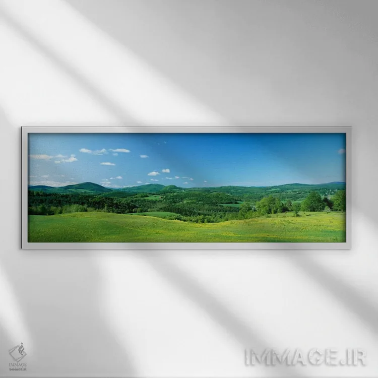 تابلو Peacham, Caledonia County, Vermont, USA,زمین کشاورزی تپهای، پیچم، شهرستان کالدونیا، ورمانت، آمریکا اثر پانورامیک ایمجز (استودیو عکاسی عریض) - نمای قابدار سفید