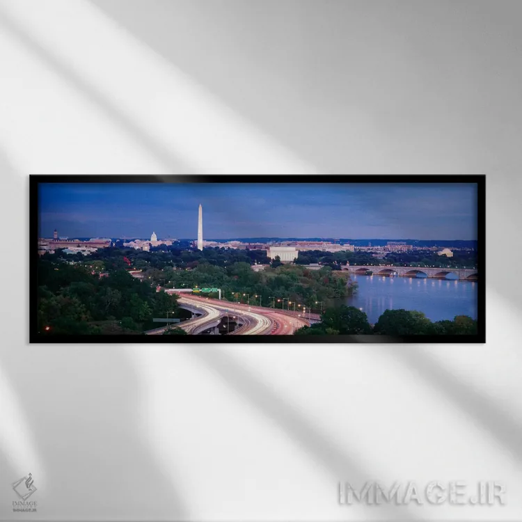 تابلو Washington DC, USA,نمای بالا از منظره شهری، واشینگتن دیسی، ایالات متحده آمریکا اثر پانورامیک ایمجز (استودیو عکاسی عریض) - نمای قابدار مشکی