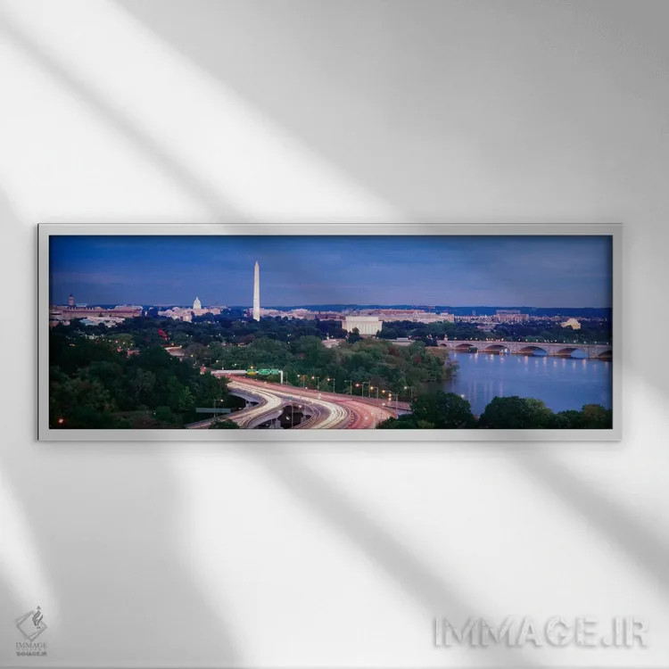 تابلو Washington DC, USA,نمای بالا از منظره شهری، واشینگتن دیسی، ایالات متحده آمریکا اثر پانورامیک ایمجز (استودیو عکاسی عریض) - نمای قابدار سفید