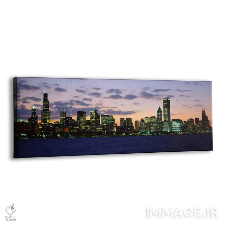 تابلو Illinois, USA,ساختمانهای یک شهر هنگام غروب، شیکاگو، ایلینوی، آمریکا اثر پانورامیک ایمجز (استودیو عکاسی عریض) - نمای پرسپکتیو محصول