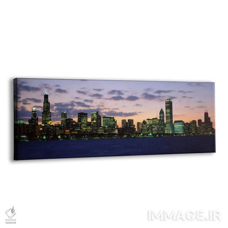 تابلو Illinois, USA,ساختمانهای یک شهر هنگام غروب، شیکاگو، ایلینوی، آمریکا اثر پانورامیک ایمجز (استودیو عکاسی عریض) - نمای پرسپکتیو محصول