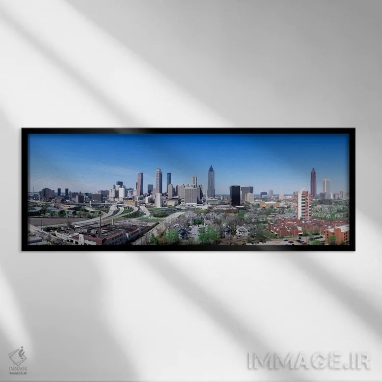 تابلو Georgia, Atlanta, skyline,خط افق آتلانتا، جورجیا، ایالات متحده آمریکا اثر پانورامیک ایمجز (استودیو عکاسی عریض) - نمای قابدار مشکی