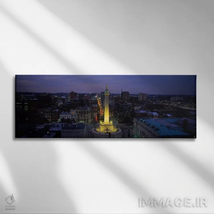 تابلو Washington Monument, Mount Vernon Place, Baltimore, Maryland, USA,نمای بالا از یک یادمان، یادبود واشینگتن، میدان ماونت ورنون، بالتیمور، مریلند، ایالات متحده آمریکا اثر پانورامیک ایمجز (استودیو عکاسی عریض) - نمای روبهرو روی دیوار